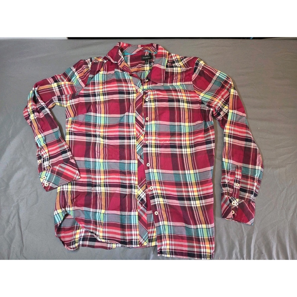 509 Talbots Plaid Button Front Shirt Women's S Long Sleeve Cotton Multicolor